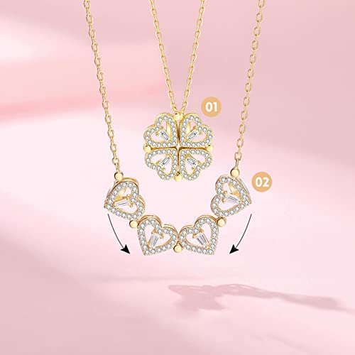 Lquuo Lucky Four Leaf Clover Necklace Heart Magnet Necklace Locket Necklaces Lucky Leaf Necklace For Women Valentines Day Gift,Gold #TOP2