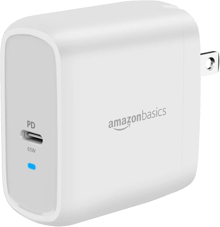 65W One-Port GaN USB-C Wall Charger with Power Delivery PD, Foldable Plug, Portable, Fast Charging for Laptops, Tablets & Phones, Non-PPS, White