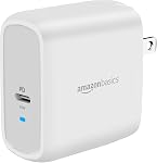 Amazon Basics 65W One-Port GaN USB-C Wall Charger with Power Delivery PD, Foldable Plug, Portable, Fast Charging for Laptops, Tablets & Phones, Non-PPS, White