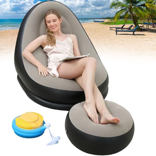 Sofá inflable y sillón con reposapiés marrón y bomba de pie incluida 2