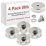 MorningRo 4 Pack Strong Neodymium Round Threaded Magnet with D1/4''-20 Female Thread, 88lb Powerful Stud Bolt on Magnet with Washer, Removable, for Lighting Camera Brackets (1.26 Inch, Primary Color)