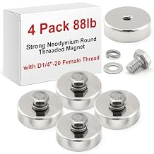 MorningRo 4 Pack Strong Neodymium Round Threaded Magnet with D1/4-20 Female Thread, 88lb Powerful Stud Bolt on Magnet with Washer, Removable, for Lighting Camera Brackets 1.26 Inch, Primary Color