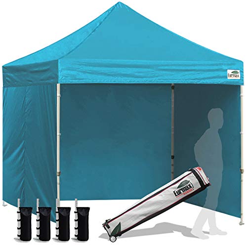 Image of Eurmax USA 8x8 Pop Up Canopy Tent,Commercial Tent with Patented No-Tip Rolling Bag,4 Zippered Removable Walls,UV & Water Resistant Canopy Top,Heavy Duty Outdoor Gazebo,Instant Shelter(Turquoise)