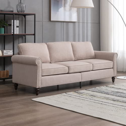 Cecer 3 Piece Upholstered Living Room Sofa Set, Sectional Sofa Couch With Nailhead Trim, Furniture Sets Including 3-Seater Sofa, Loveseat And Single Sofa Chair For Apartment/Living Room (Beige) #TOP5