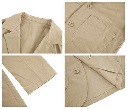 Paslter Boys Blazer Button Closure Notched Lapel Casual Kids Teen Suit Jacket School Uniform Trench Coat Beige #TOP4