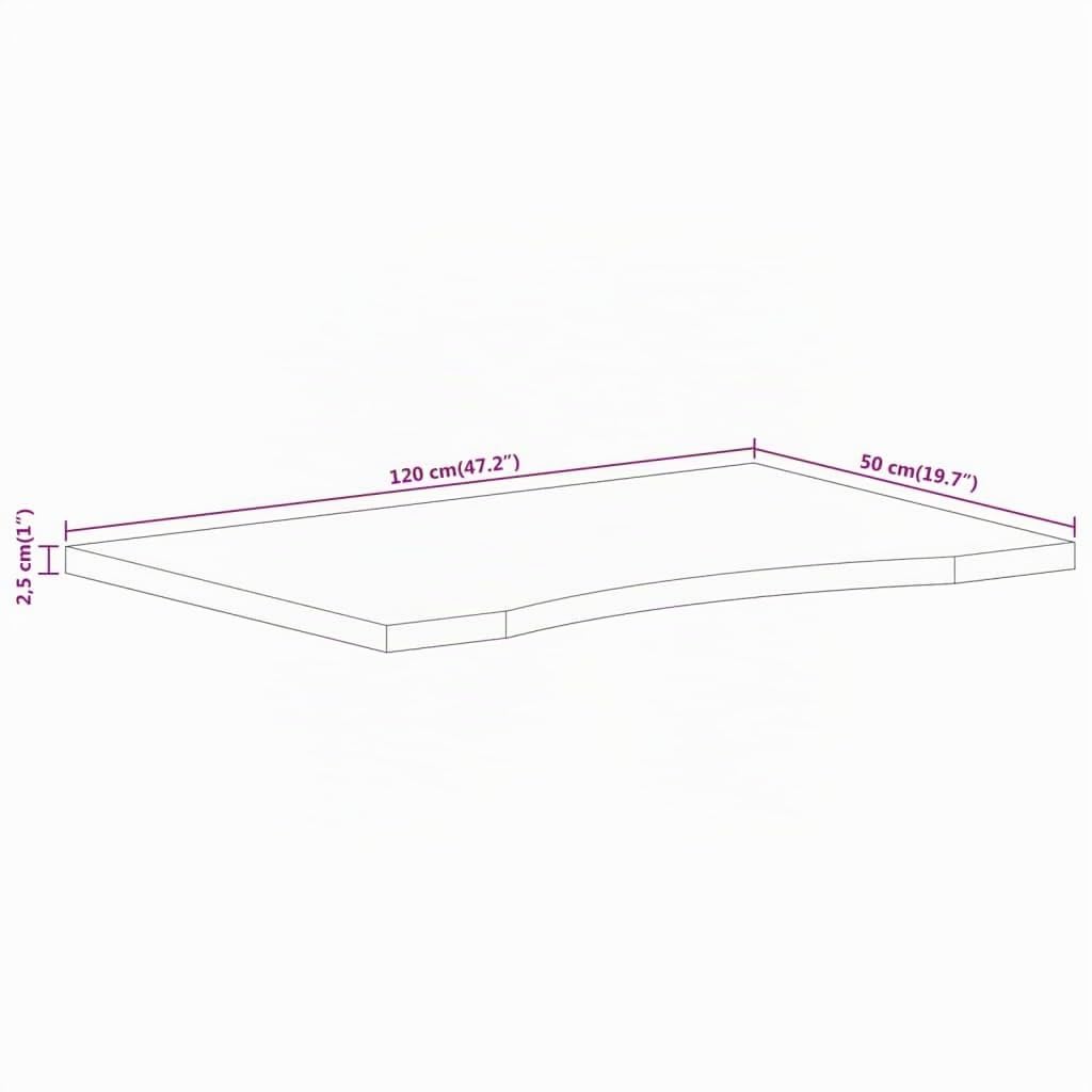 vidaXL Piano Scrivania con Curva 120x50x2,5cm Massello Grezzo di Mango