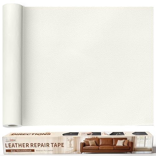 Image of ONine Leather Repair Patch,Leather Repair Tape, 16 x 90 inches Leather Repair Patch for Furniture,Vinyl Repair kit,Leather Couch Patch,for Sofas, Furniture, car Seats(White-Litchi Grain)