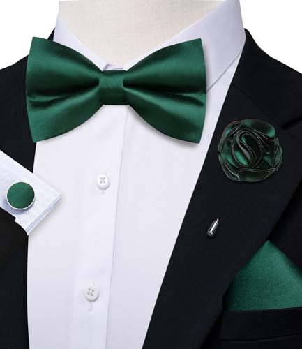 Image of Solid Color Bow Ties for Men Silk Pre-tied Tuxedo Bowtie Set 4PCS