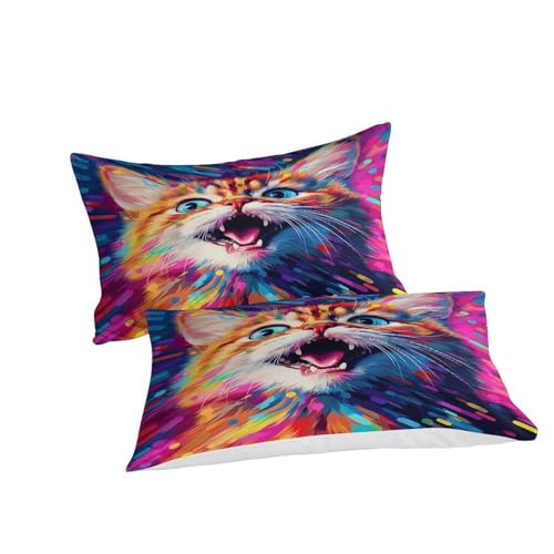 Housse de couette chat 3D anti-plis lit king parure microfibre facile à laver - 6