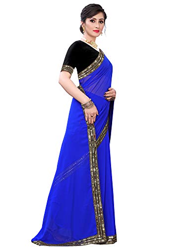 Image of AKHILAM Women's Lace Border Solid Georgette Saree with Unstitched Blouse Piece(CRNTON570 Parent)