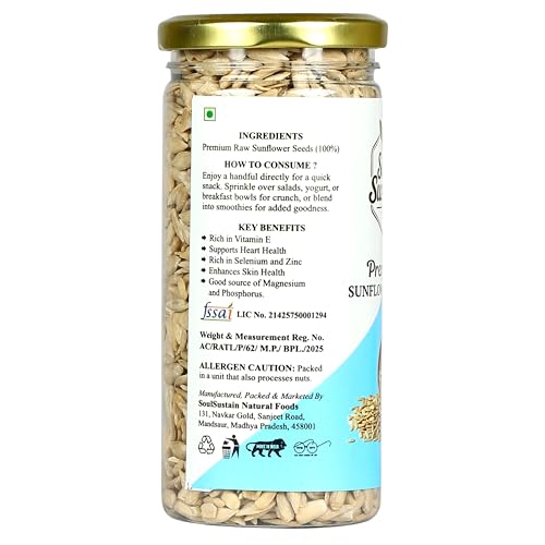 Image of SoulSustain Sunflower Seeds 200 GM, Shelled Sunflower Kernels for Snacking, Baking, Salads and Trail Mix, Vegan Protein, Keto Friendly, Non GMO, Bulk Snack Food