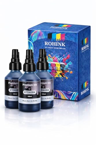 Image of ROHINK Premium Dye Ink Bottles for Brother Printers, T220, T300, T310, T420, T500, T520, T820, T920, T510, T910, T710, T4500W, T800W, T710W - Printer (Black Pack of 3)