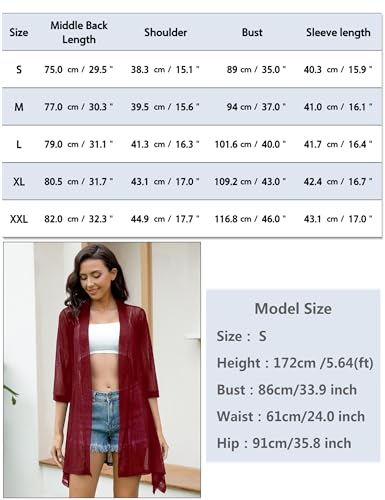 Image of iClosam Women Casual 3 /4 Sleeve Sheer Open Front Cardigan Sweater Kimono