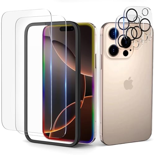 sjkdm Schutzfolie für iPhone 16 Pro 6,3 Zoll, 2+2 Stück für Panzer Schutz Glas und Kameraschutz mit Positionierhilfe, 9H...