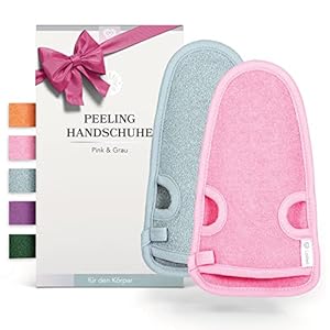 LoWell® 2 Stück Peelinghandschuh – Hamam Peeling Handschuh für Körper und Gesicht – Bonus Peeling Guide und 2 Saugnäpfe…