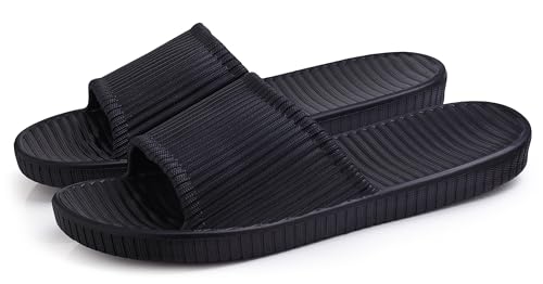 Lily Zone Men's Shower Slippers, Non-Slip Beach Pool Slide Sandals Bathroom House Shoes for Men (Black, Adult, Men, 6.5, Numeric Range, UK Footwear Size System, 7.5, Medium)