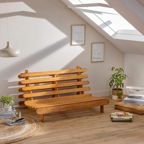 Terre de Nuit - Structure futon 160x200 cm en Bois Massif Naturel en Pin Massif - Bois Naturel