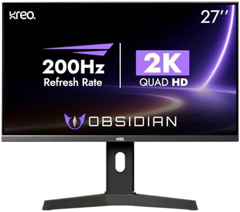 Kreo Obsidian 27 Inch 2K QHD Gaming Monitor, 200Hz, 1ms, HDR10, FreeSync & G-Sync Compatible, 130% sRGB, 400 Nits, Adjustable Stand, Eye Comfort, Flicker Free, Made in India