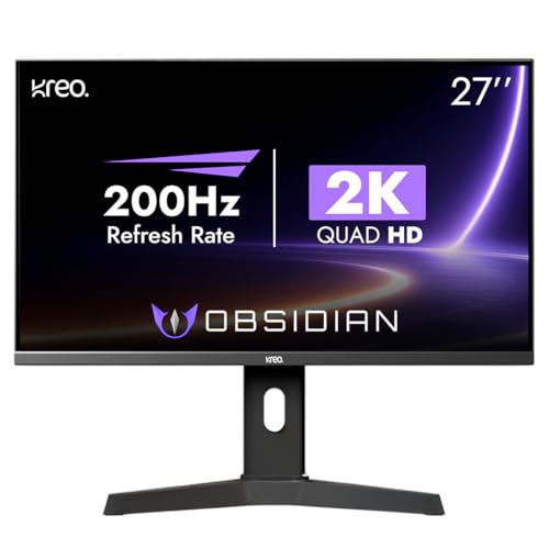Image of Kreo Obsidian 27 Inch 2K QHD Gaming Monitor, 200Hz, 1ms, HDR10, FreeSync & G-Sync Compatible, 130% sRGB, 400 Nits, Adjustable Stand, Eye Comfort, Flicker Free, Made in India