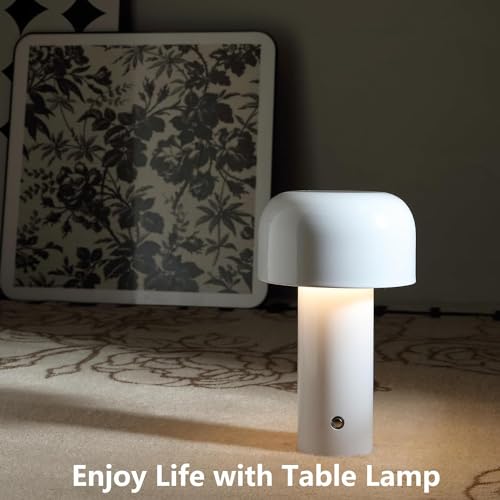 Image of NYRWANA LED Rechargeable Table Lamp for Home Decoration, Bedroom, Bedside - Stepless Dimming, 3 Colour Touch Control - Metal (White)