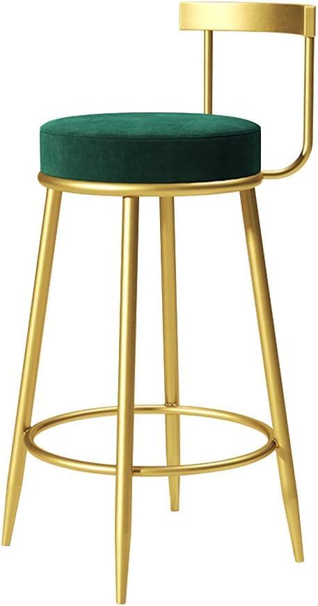 Bar Stool Chair with Backrest and Footrest, Metal Frame, Modern Style, Velvet Upholstered, Counter Height, for Kitchen Island, Cafe, Home Bar (Green, 65cm)-image-49