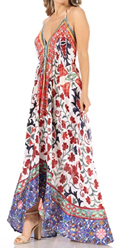 Image of Sakkas Lizi Womens Maxi High-Low Halter Handkerchief Long Dress Beach Party