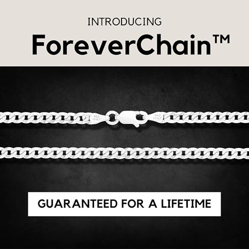 KISPER 925 Sterling Silver chain for men - Diamond Cut 3.5mm Flat Curb Cuban Link Chain Necklace with Lobster Clasp, Made in Italy - 18 inch silver chain for men3