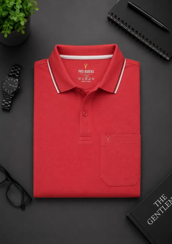 Image of Pro Riders Urban Men's Cotton Rich Polo T-Shirt with Pocket |Regular Fit| Office