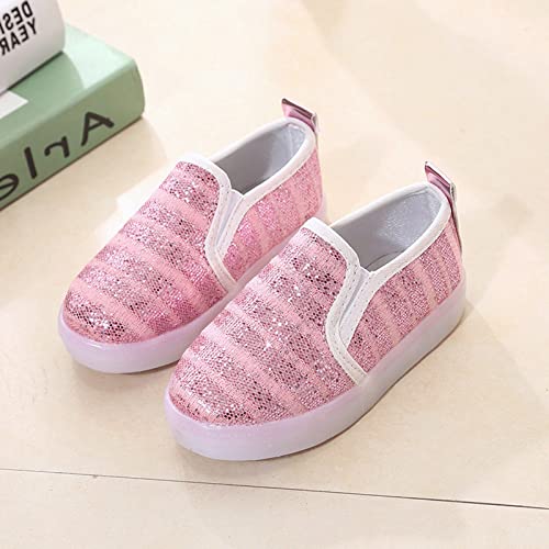 Toddler Light Up Shoes Kids Slip On Canvas Sneakers Walking Shoes Dress Glitter Sequins Shoes for Girls Loafers3