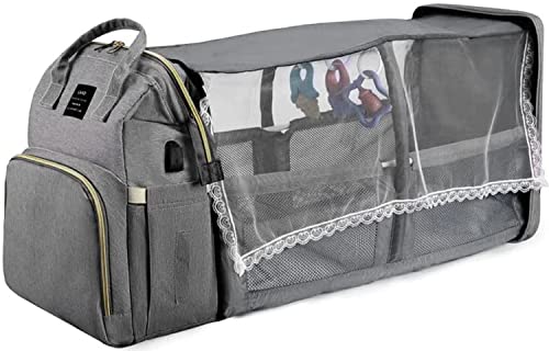 Image of Naniruok Diaper Bag Backpack, Large Travel Diaper Bags, Multifunctional Mommy Bag with USB Charging Port, Large Capacity, Waterproof and Stylish (Grey)