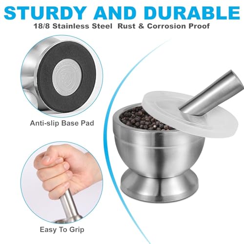 Small Mortar and Pestle Set, 304 Stainless Steel Herb Grinder, Non-Stick Pill Crusher, Garlic Crusher for Kitchen - Image 5