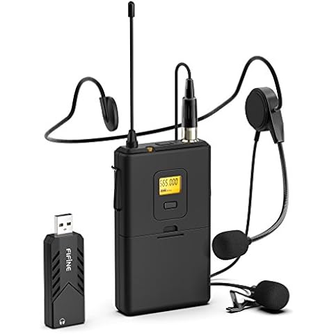 Wireless Microphones for Computer,FIFINE USB Wireless Microphone System for PC and Mac,Headset UHF Wireless System with USB Receiver,Transmitter,Headset and Clip Lavalier Lapel Mic-K031B Cover