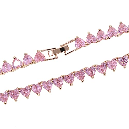 Atjmladyjewelry Iced Out Bling 2022 Valentine's Day Gift Women Jewelry 5Mm Heart Shaped Cubic Zirconia Cz Tennis Choker Necklace (Rose Pink) (R362) #TOP1