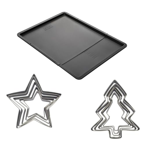 Zenker 9987550 Ensemble plaque à pâtisserie extensible avec 5 emporte-pièces étoiles et 5 emporte-pièces sapins, biscuits de Noël, sapin, étoiles, Acier...