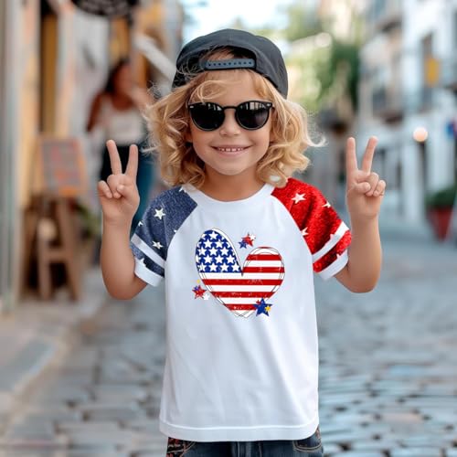 Image of Girls 4th of July Shirt Kids USA Shirts American Flag Tshirt Girls Boys Patriotic T Shirt Independence Day Tee Tops