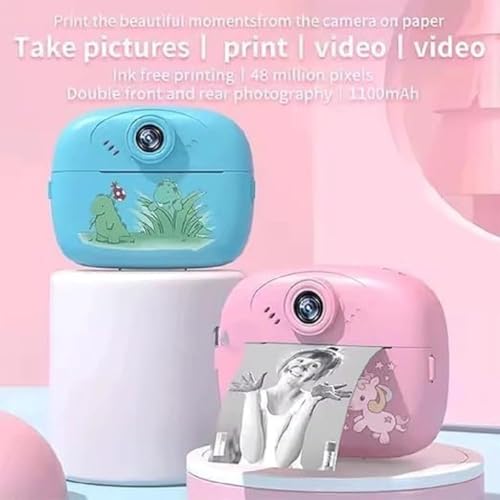 Image of Camera for Kids with Print, Instant Print Camera for Kids, Dual Selfie Digital Camera with 1080P 32 GB HD Videos Recoding, 48 MP Instant Photo Printer for Boys and Girls (Pink)
