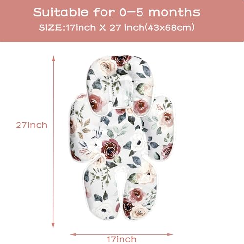Image of 2 in 1 Infant Car Seat Insert, Car Seat Head Support Baby Girls Boys, Soft Newborn Carseat Insert Cushion, Perfect for Carseats, Strollers, Swings (Rose Flower)