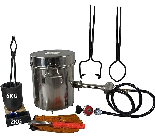 Propane Smelting Furnace Kits, 6kg(13LB) Graphite Crucible Furnace with Crucible Tongs, High Temp Casting Foundry Furnace for Melting Metal Recycle Gold Copper Aluminum