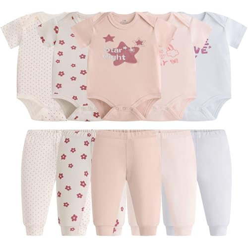 Image of Baby Newborn Layette 10-Piece Clothing Sets Soft Cotton Bodysuits Pants Sets for Baby Boys Girls Toddler Unisex