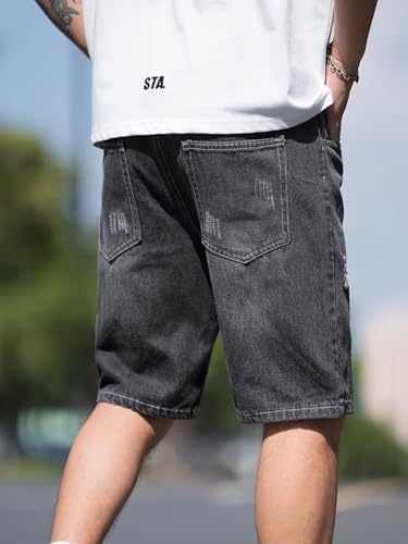Image of GRECIILOOKS Denim Shorts for Men Stylish | Casual Knee Length Washed Jorts | Regular Fit Jeans Half Pant for Men with Distressed Design | Bermuda Mens Shorts for Summer Travel Streetwear