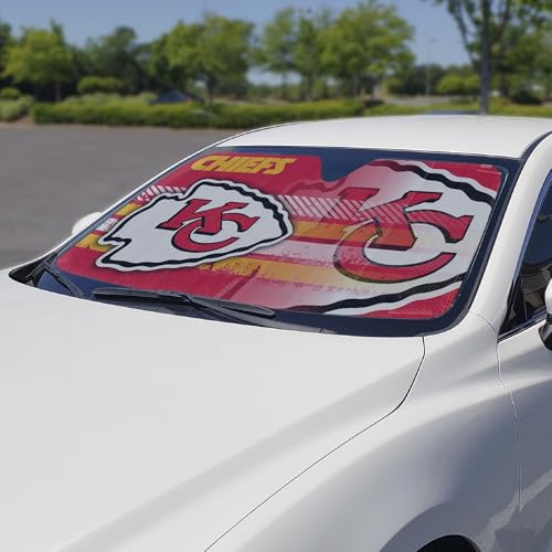 Image of Fanmats NFL Windshield Sun Auto Shade, Sun Shield Sun Visor Accordion tri-fold for Storage 59 inch x 29.5 inch, Colorful Team Design
