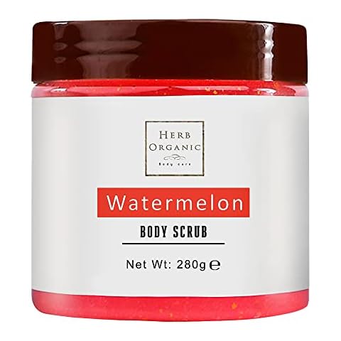 Herborganic Hydrating Watermelon Body Scrub with Dead Sea Salt and Olive Oil - Prevents Excess Oil, Acne Breakouts and Dry Skin - Great Smell - 280 g Cover