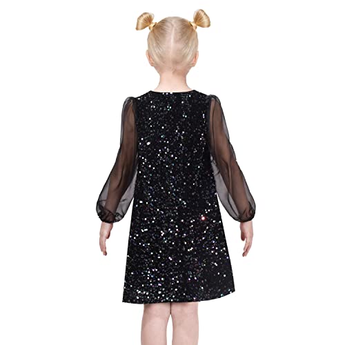 Sunny Fashion Girls Dress Black Sequin Sheer Mesh Long Sleeve Party Elegant Ball Gown3