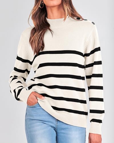 KIRUNDO Fall Sweaters for Women 2025 Striped Turtleneck Ribbed Knit Sweater Trendy Pullover Jumper Winter Fashion Clothing3