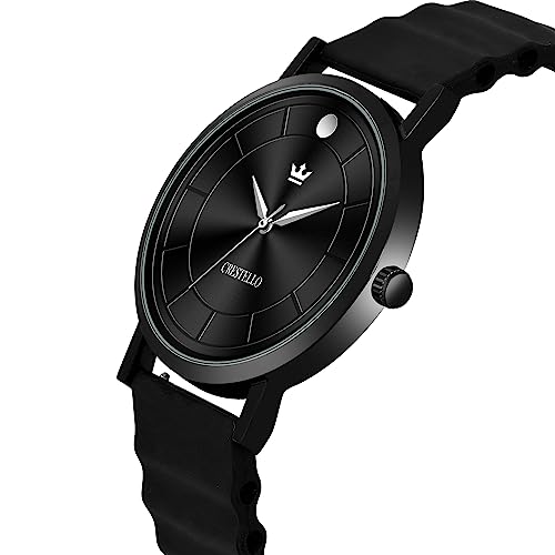 Image of CRESTELLO Silicone Strap Analog Wrist Watch for Men (Black /Blue /Grey /Green /Orange /Wine Red Strap)