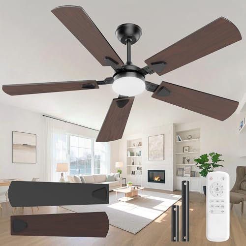 Crazypai Ceiling Fans with Lights, 52 Inch Modern Ceiling Fans with Lights and Remote Control, DC Reversible Motor, Noiseless, 3CCT, Ceiling Fan for Bedroom, Living Room, Apartment Indoor/Outdoor Use