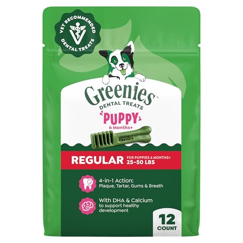 Greenies Dental Treats for Dogs Veterinarian-Recommended Natural Puppy Treats Regular Size 6 oz. Pack 12 Count