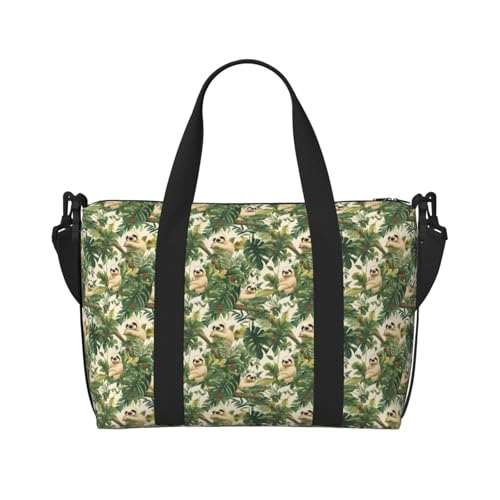 Travel Duffle Bags For Women Men - Tropical Plant Sloth Print Personal Item Weekender Overnight Gym Carry On Airport Tote Bag With Strap For Yoga, Travel, Business Trips