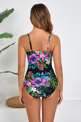 Itzel Women's Push Up One Piece Swimsuit Tummy Control Vintage Retro Ruched Bathing Suits4