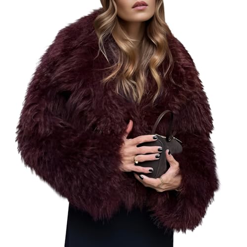 Yimoon Womens Faux Fur Coat Cropped Fluffy Fur Jacket Long Sleeve Lapel Collar Winter Fuzzy Shaggy Short Coat - Main Image